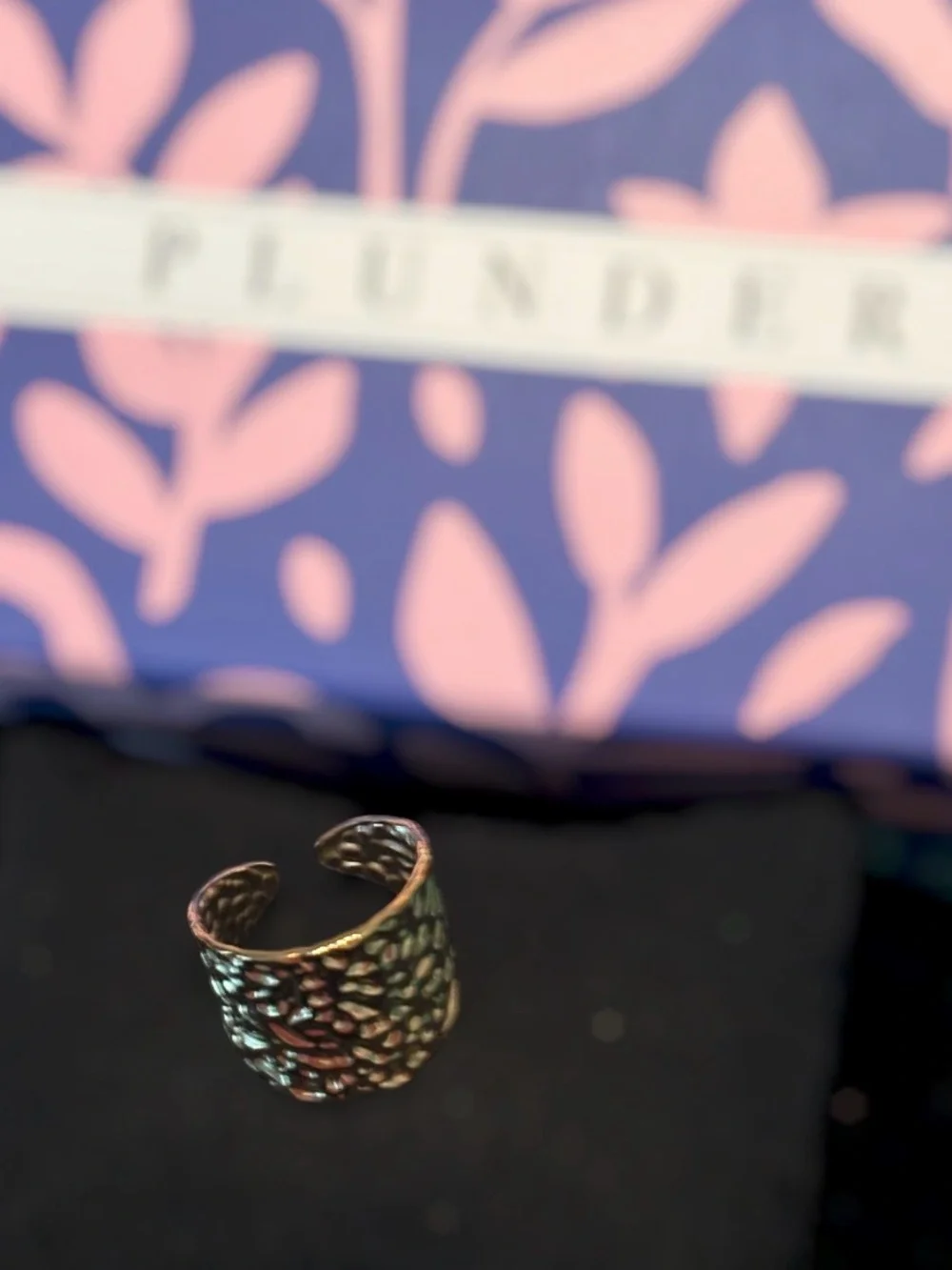 Plunder Adjustable Gold Hammered Textured Open Band Ring